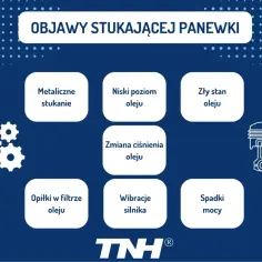 Objawy stukania w silniku: metaliczne stukanie, niski poziom oleju, zły stan oleju, opiłki w filtrze oleju, wibracje silnika, spadki mocy.