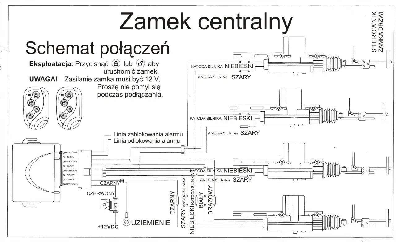 Schemat centralnego zamka do Golfa 5. Jeśli nie zamyka drzwi pasażera, sprawdź połączenia niebieskiego i szarego przewodu siłownika.